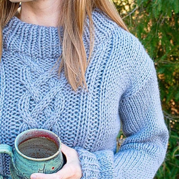 NWT Handknit Chunky Wool Sweater - Women's Small/Medium S/M Gray Scottish Cable - Picture 1 of 4